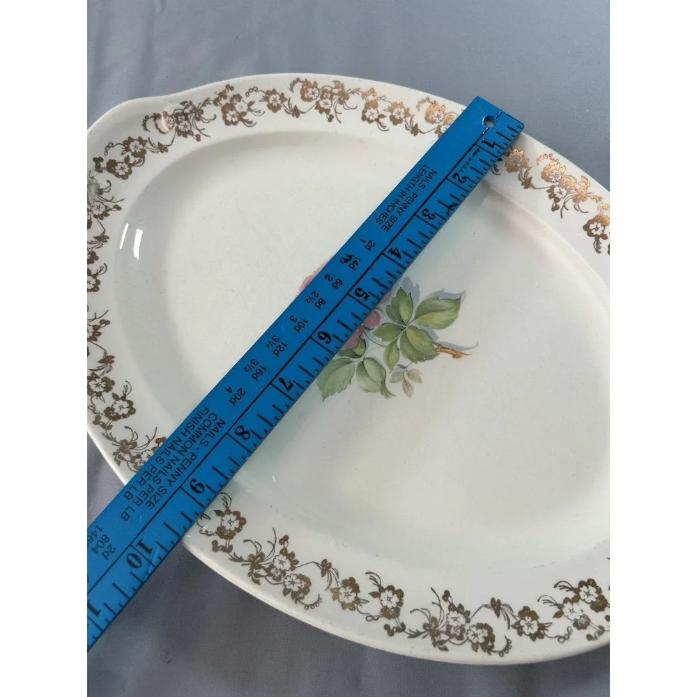 Vintage Taylor Smith Taylor Oval Serving Bowl & Tray Rose Floral‎ Gold Trim